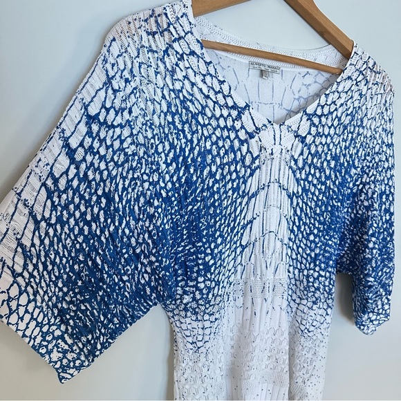 Alberto Makali 3/4 Dolman Sleeve Blue & White Patterned Sweater Size Small - Picture 5 of 7